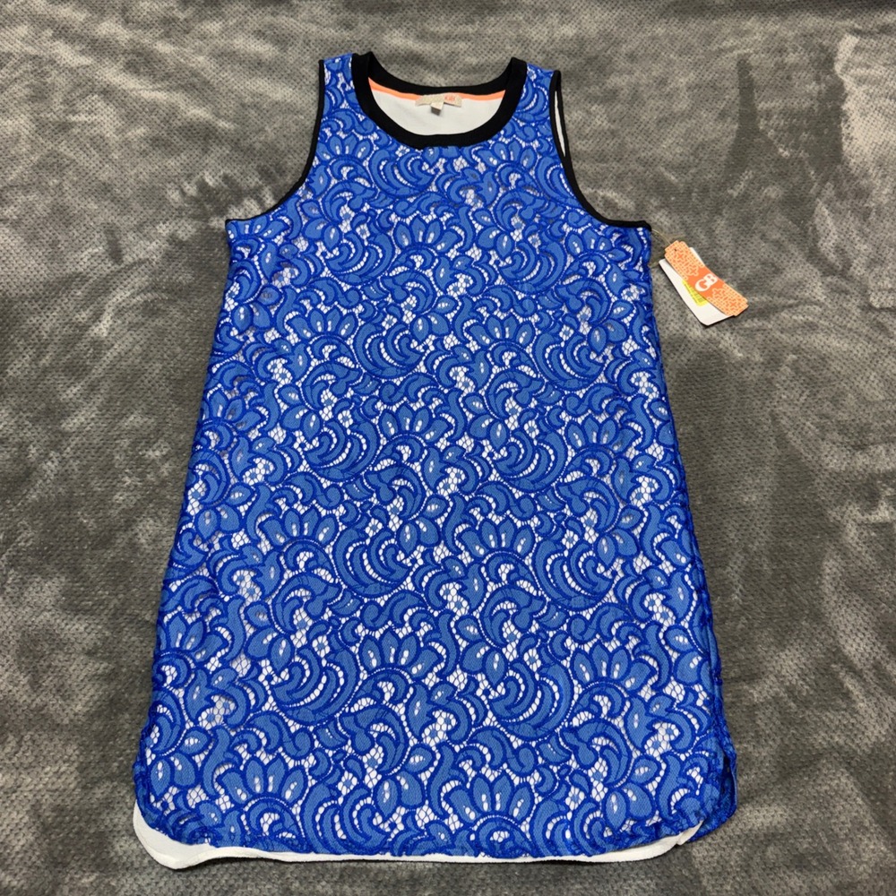 GB Gianni Bini Blue Floral Lace Sleeveless Shift Mini Dress NWT Womens Medium